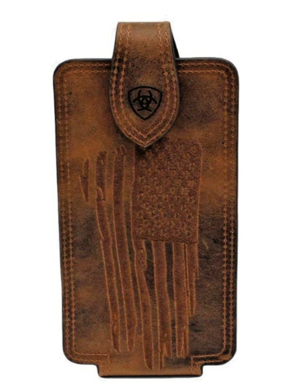 Ariat Distressed Brown Leather Cell Phone Case USA Flag Design Belt Clip NEW